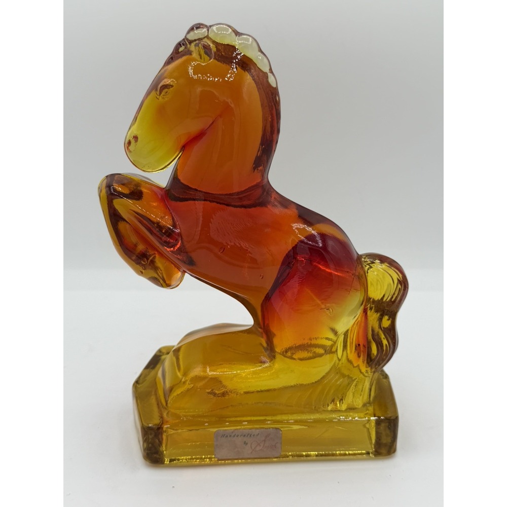 Vintage L.E. Smith Amberina Glass Rearing Horse Figurine/Bookend